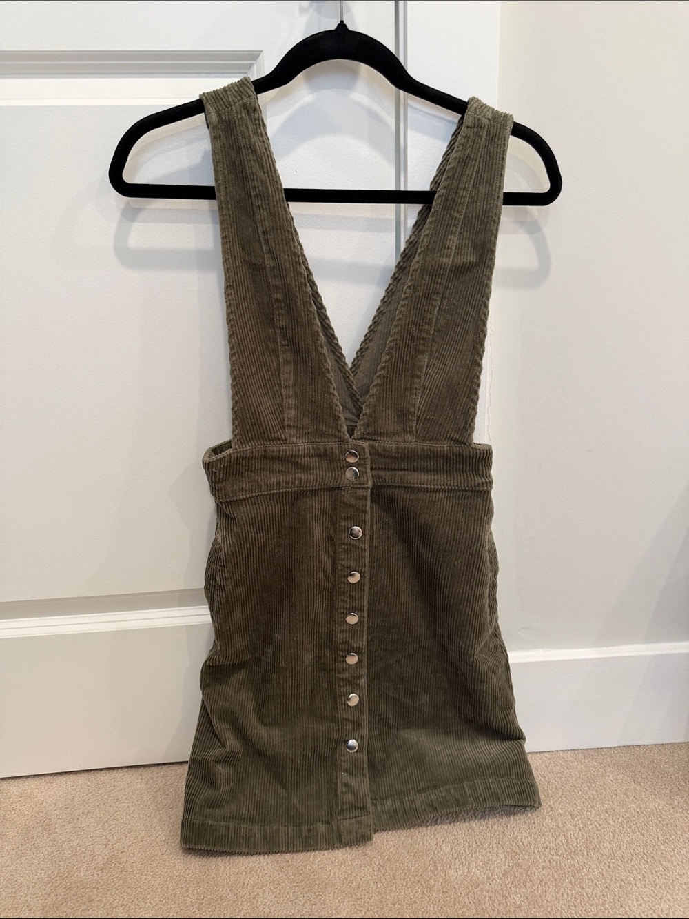 Forever 21 Olive Corduroy Button-Front Pinafore Mini Dress